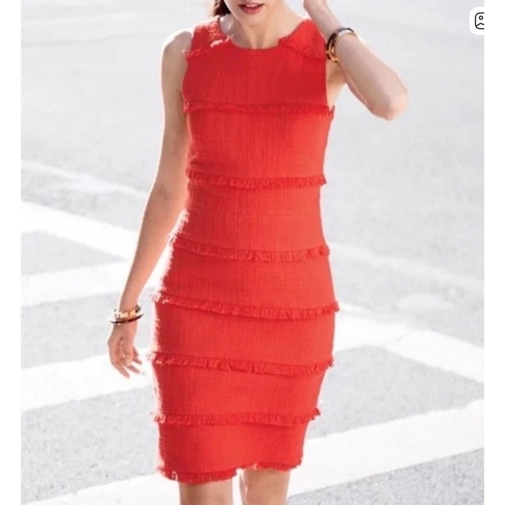 J.Crew Women Red Tweed Tiered Fringe Sleeveless Shift Dress Size 6